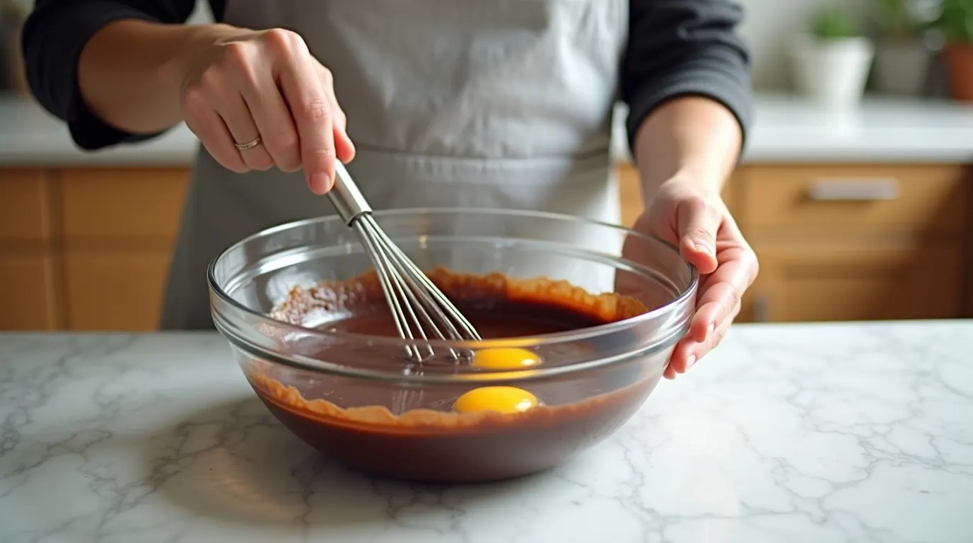 Mixing Eggs, Sugar, and Chocolate