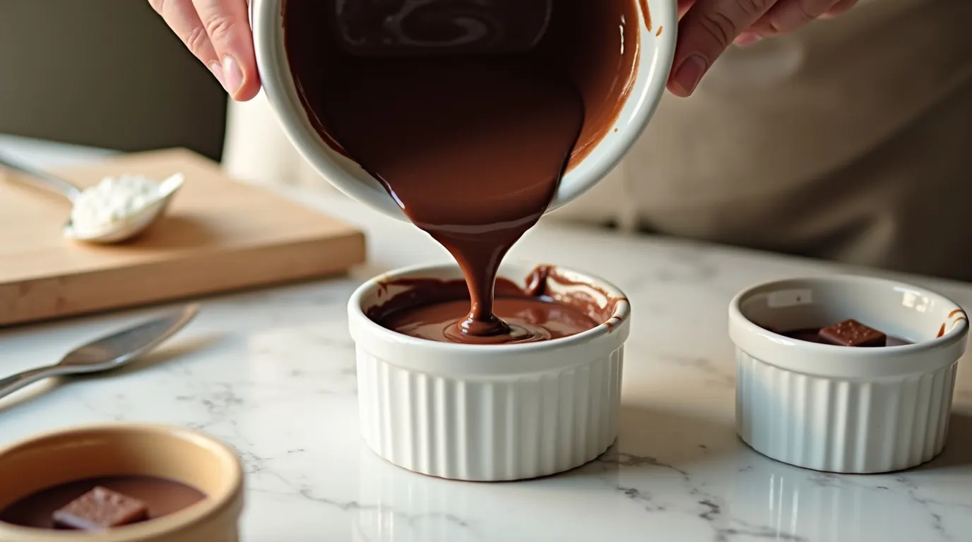 Pouring Batter into Ramekins